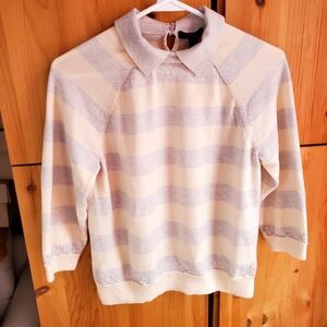 J Crew Women's Cream & Grey Striped Merino Wool  Cropped Sweater Medium